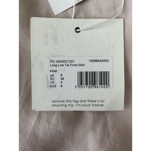 Missguided Long Line Tie Front Shirt Size 4 NWT Light Pink Silky - Picture 11 of 11